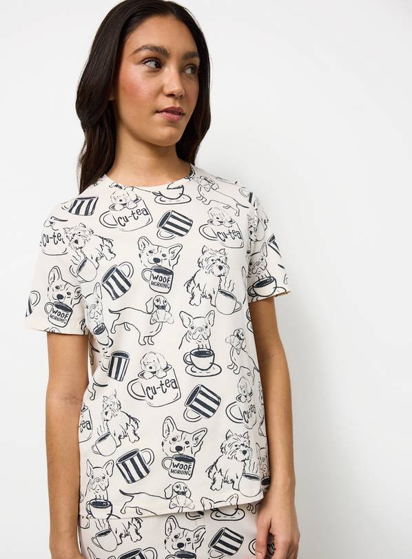 Cream Dog Print Short Sleeve Jersey Pyjamas XL