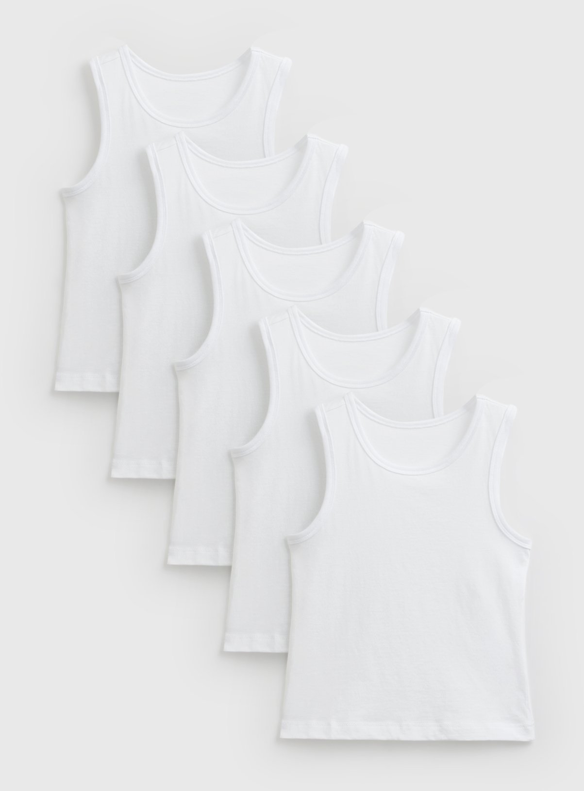 White Wide Strap Vests 5 Pack 5-6 years - Image 1 thumbnail