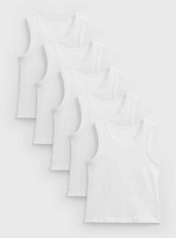 White Wide Strap Vests 5 Pack 9-10 years