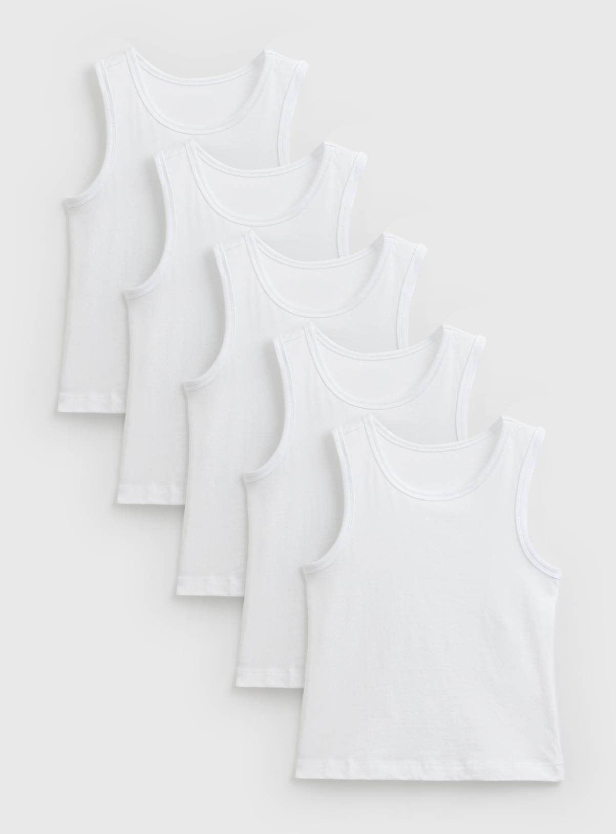 White Wide Strap Vests 5 Pack 5-6 years - Image 1