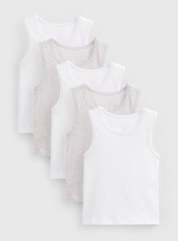 White & Grey Vests 5 Pack 7-8 years