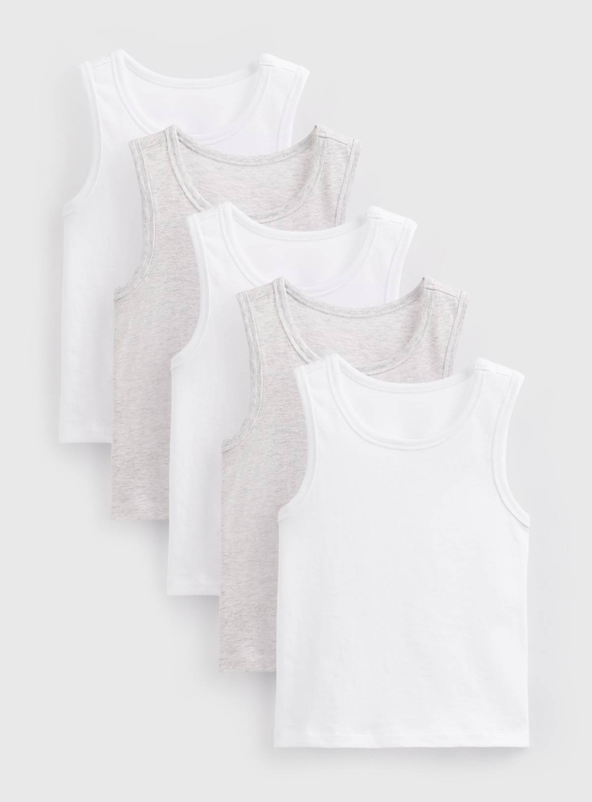 White & Grey Vests 5 Pack 8-9 years - Image 1
