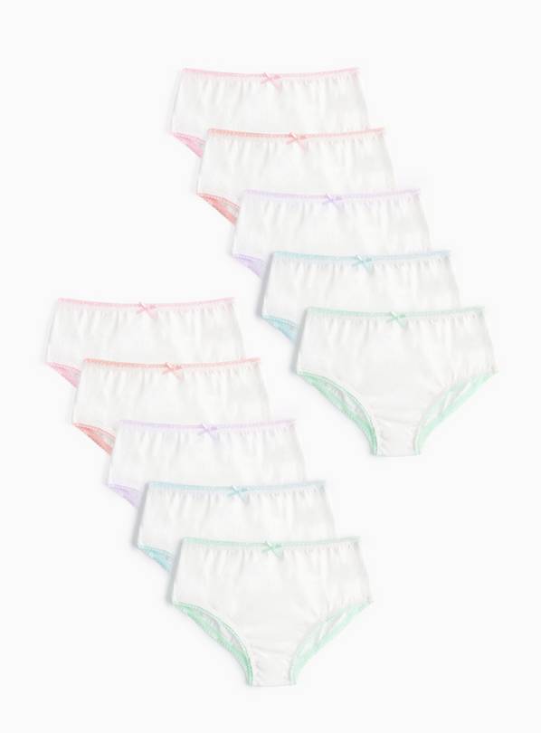 White 10 Pack Briefs with Coloured Trims 11-12 years