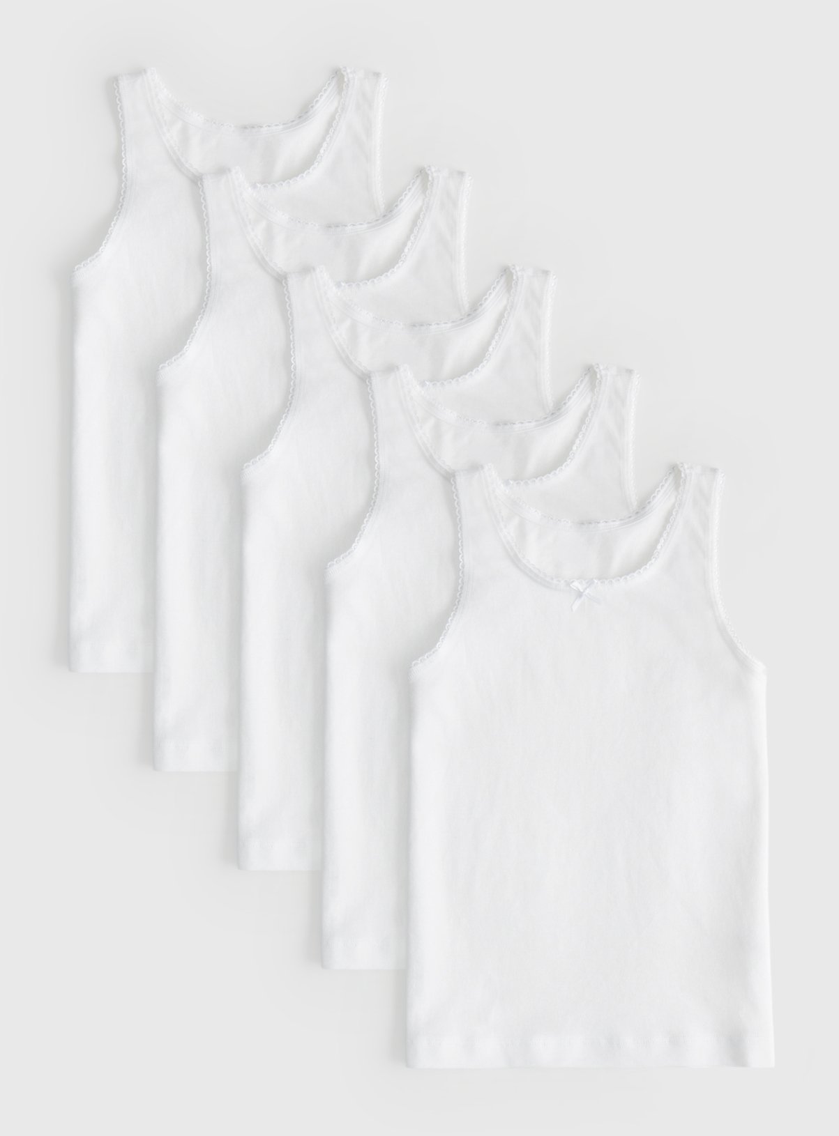White Wide Strap Vests 5 Pack 10-11 years - Image 1 thumbnail