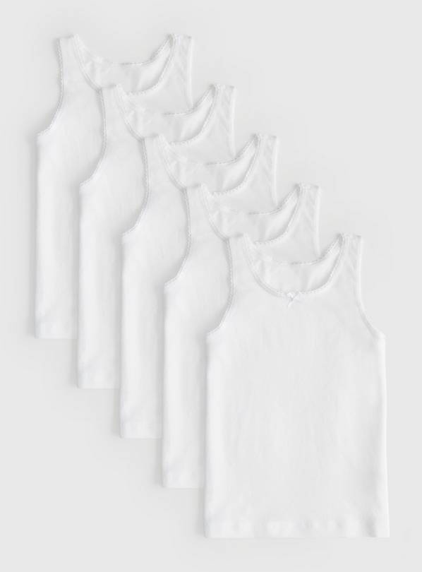 White Wide Strap Vests 5 Pack 6-7 years
