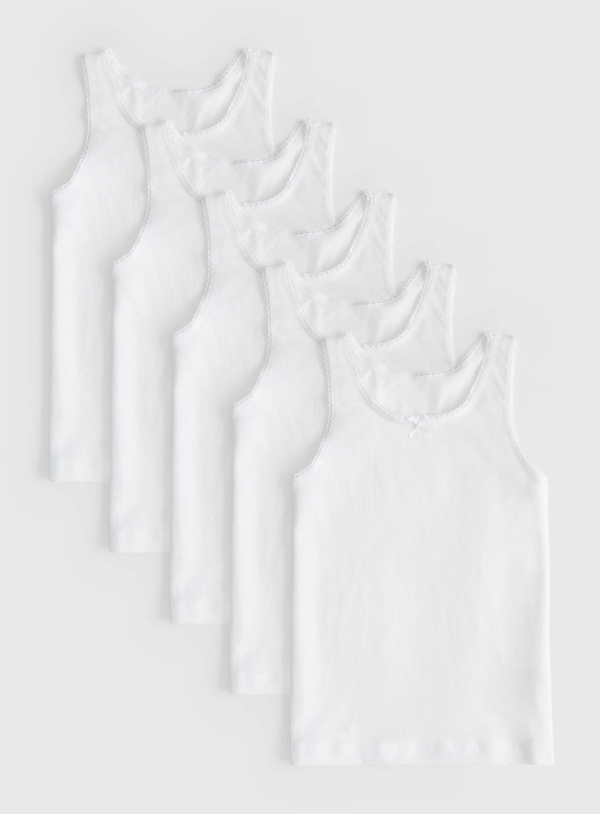 White Wide Strap Vests 5 Pack 10-11 years - Image 1