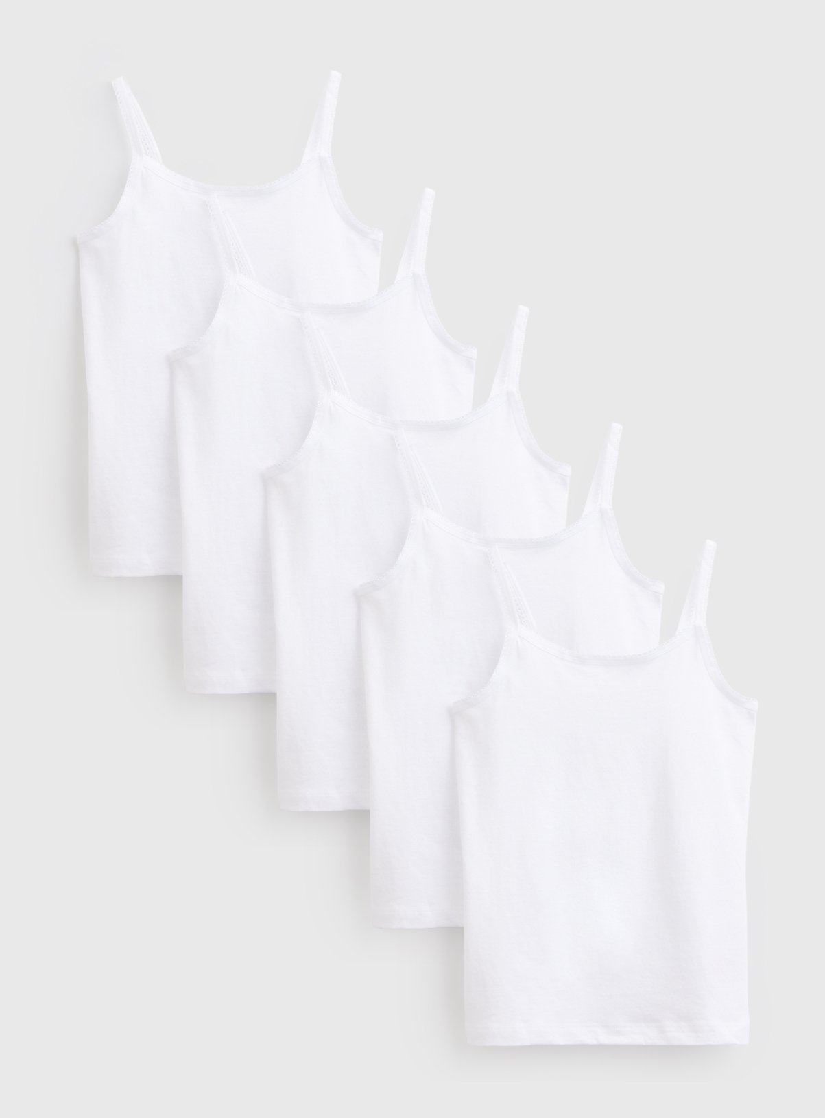 5 Pack White Cami Vests 8-9 years - Image 1 thumbnail