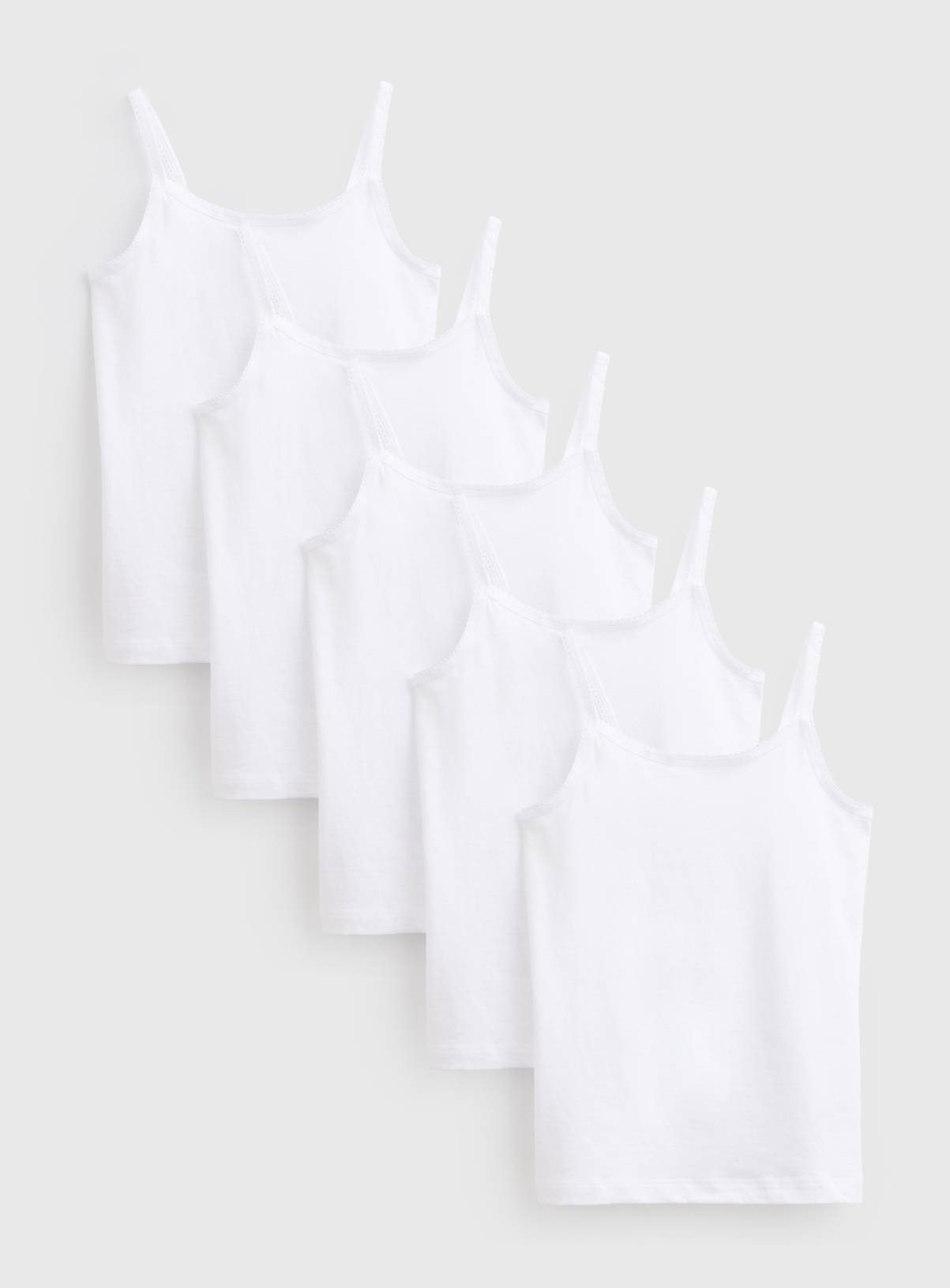 5 Pack White Cami Vests 8-9 years - Image 1