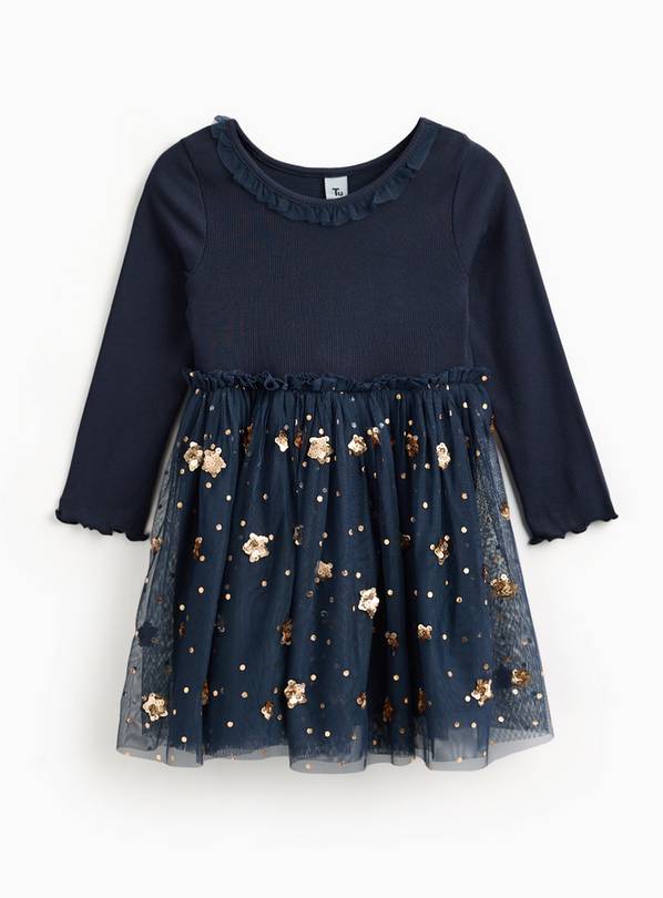 Navy Sequin Star Mesh Tutu Party Dress 5-6 years
