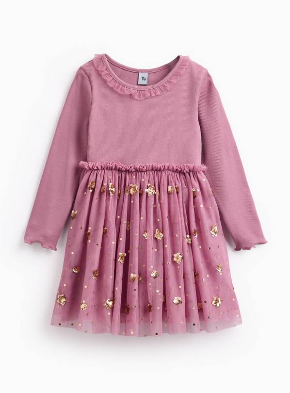Pink Sequin Star Mesh Tutu Party Dress 5-6 years