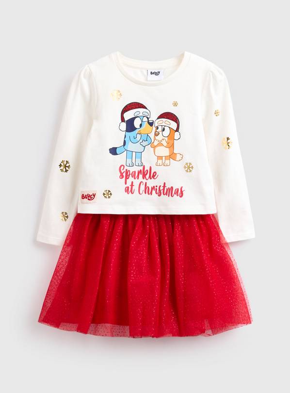 Bluey Christmas Character Print Long Sleeve Top & Skirt 1-2 years