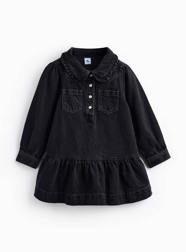 Black Denim Collared Peplum Hem Dress 1-2 years