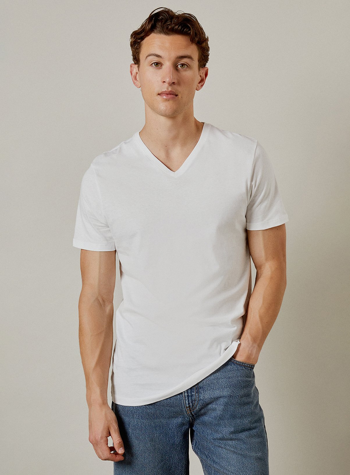 Men's BURTON White Plain V Neck T Shirt