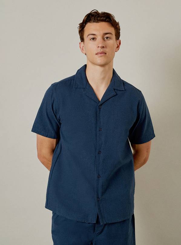 BURTON Navy Marl Textured Revere Short Sleeve Shirt XXL