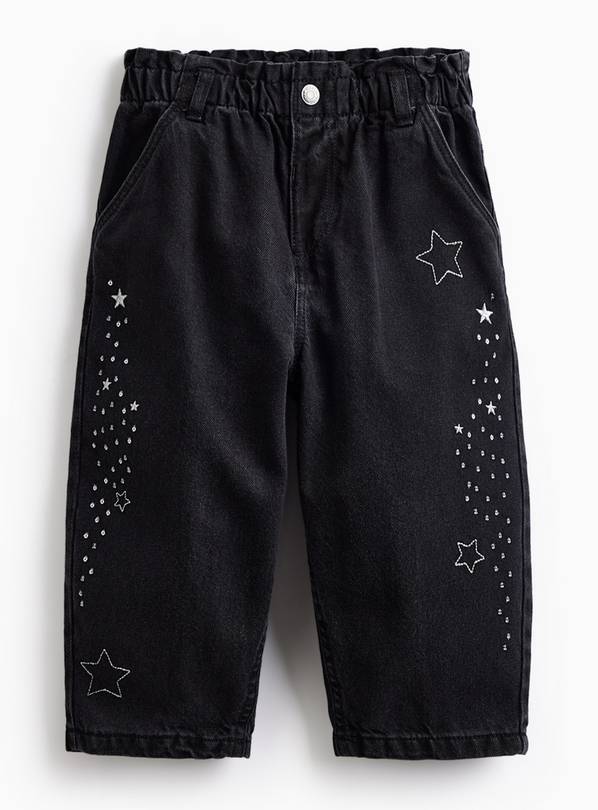 Black Denim Barrel Leg Embellished Jeans 1-2 years