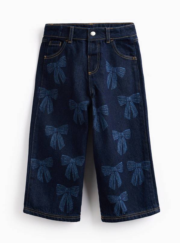 Blue Rinse Bow Print Wide Leg Jeans  1-2 years