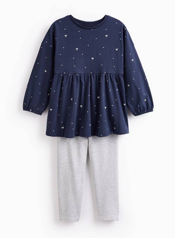 Navy Bow Print Jersey Dress & Leggings Set 5-6 years