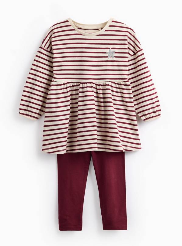Burgundy Stripe Jersey Dress & Leggings Set 3-4 years