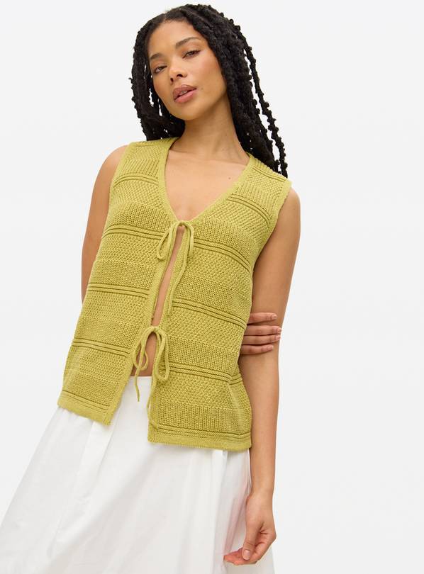 Green Tie Front Stripe Stitch Waistcoat 16