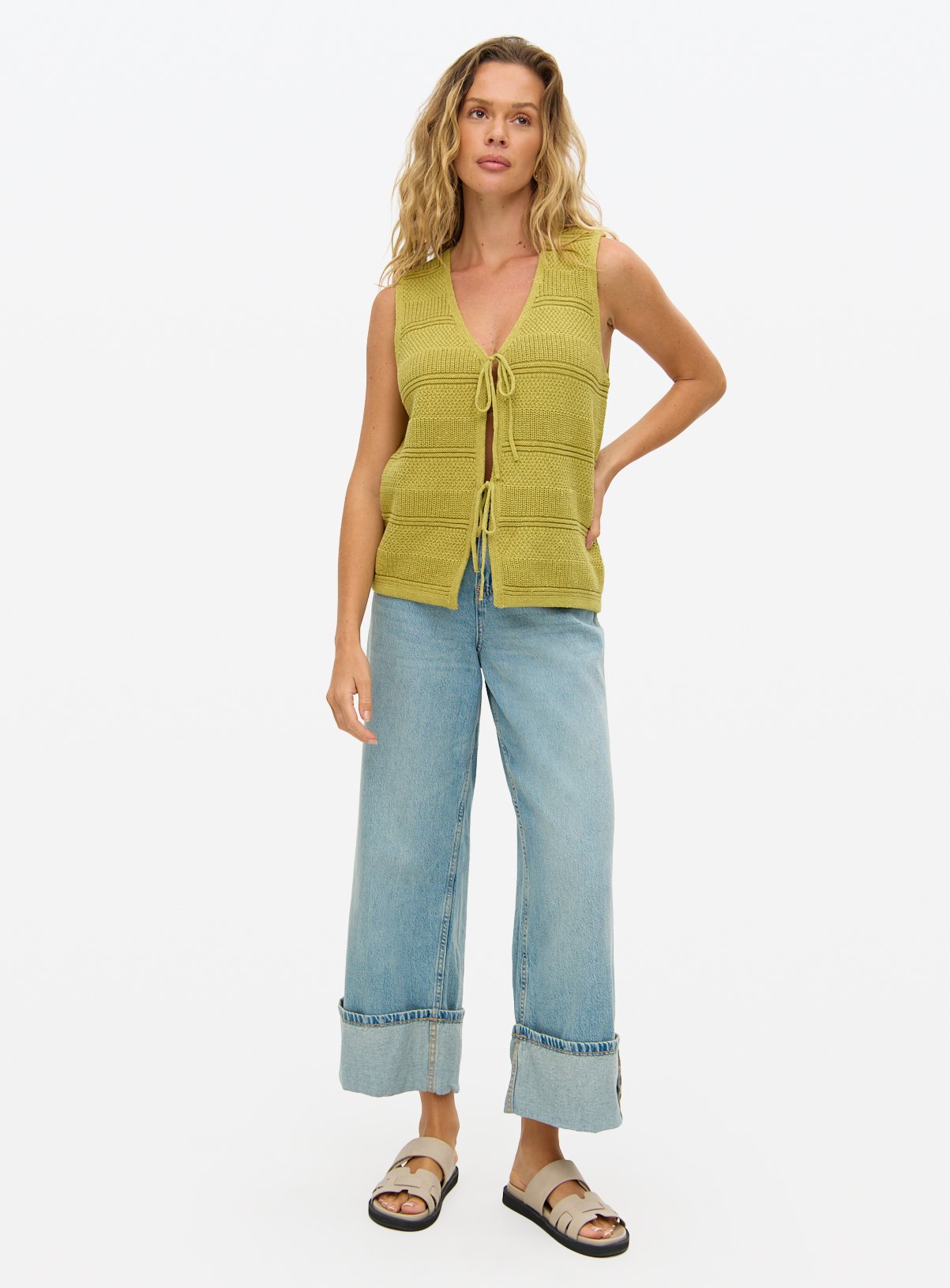 Green Tie Front Stripe Stitch Waistcoat 12 - Image 2 thumbnail