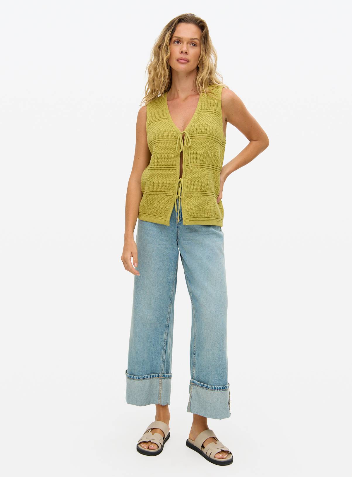 Green Tie Front Stripe Stitch Waistcoat 12 - Image 2