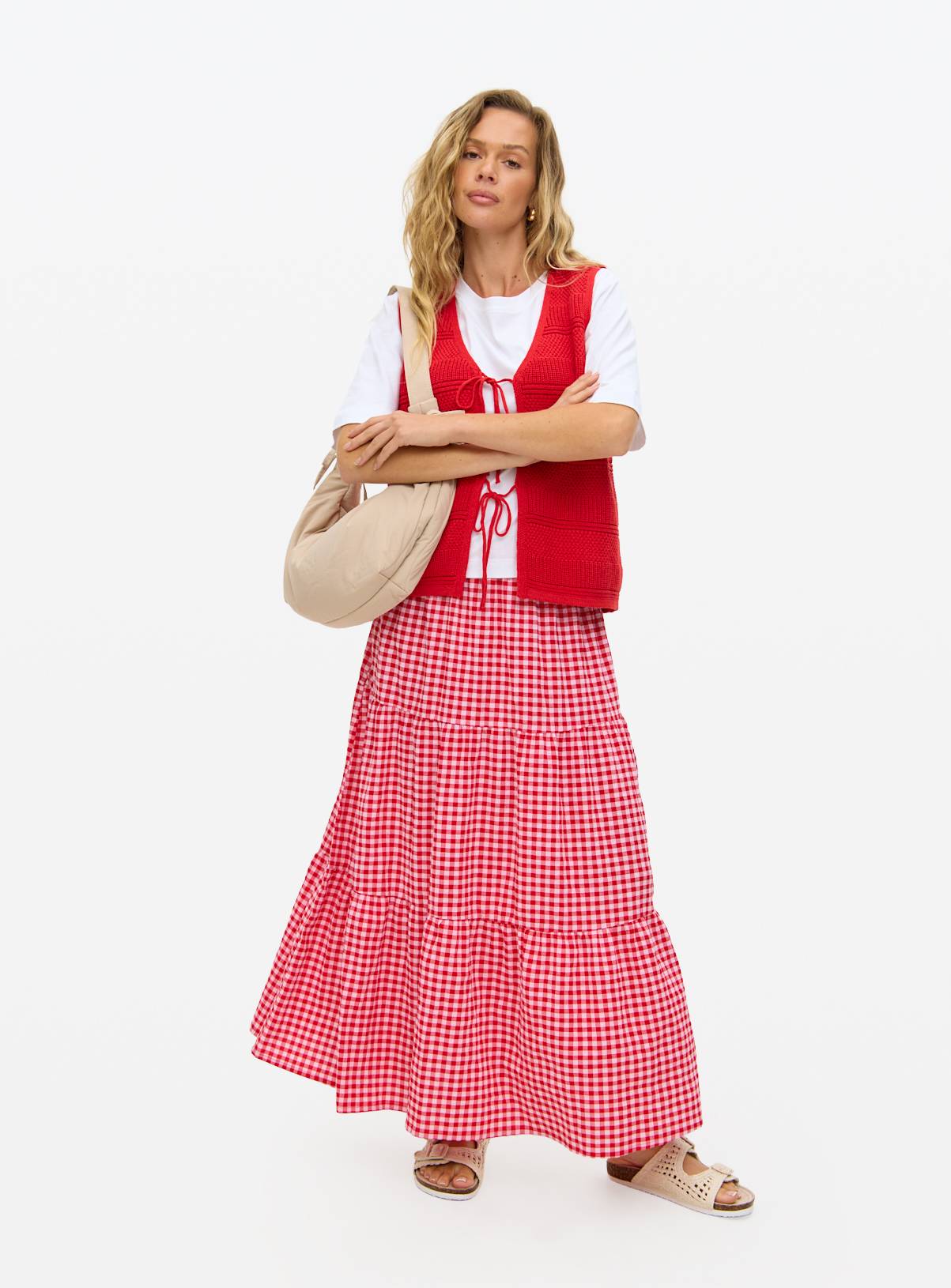 Red Tie Front Stripe Stitch Waistcoat 14 - Image 2