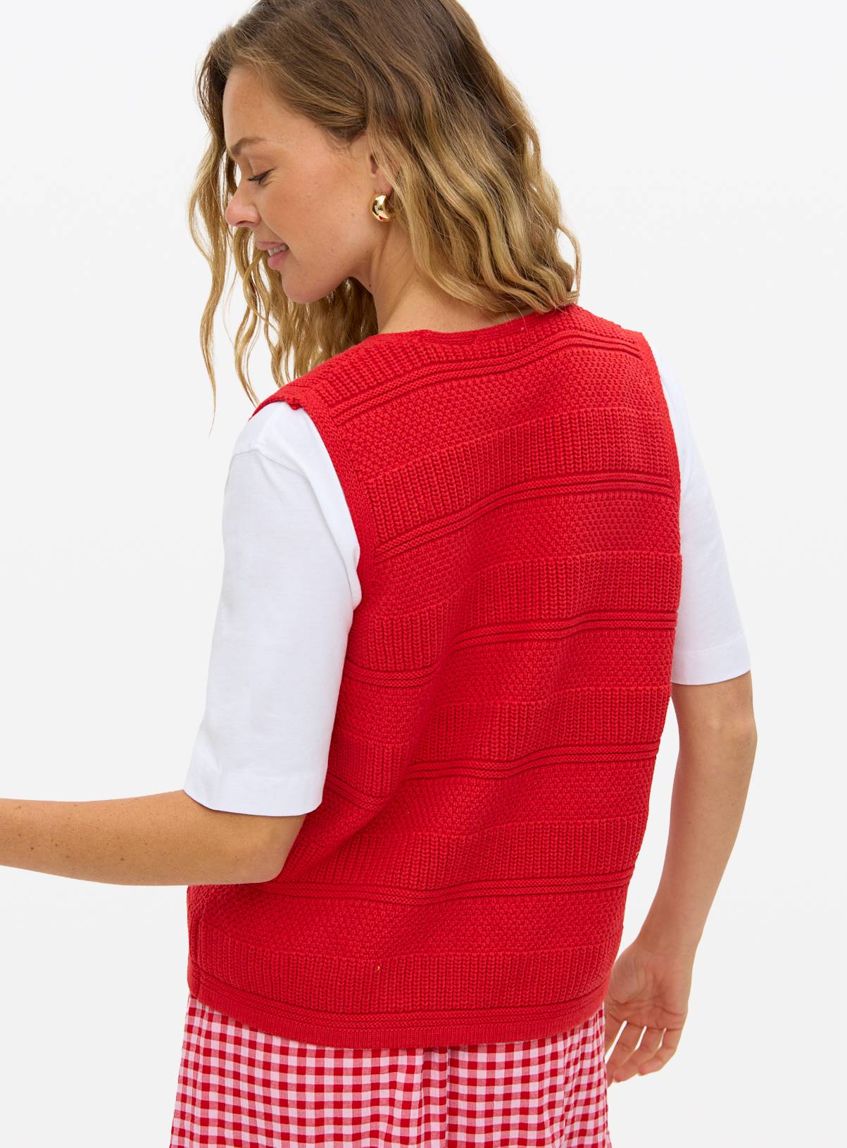 Red Tie Front Stripe Stitch Waistcoat 14 - Image 4