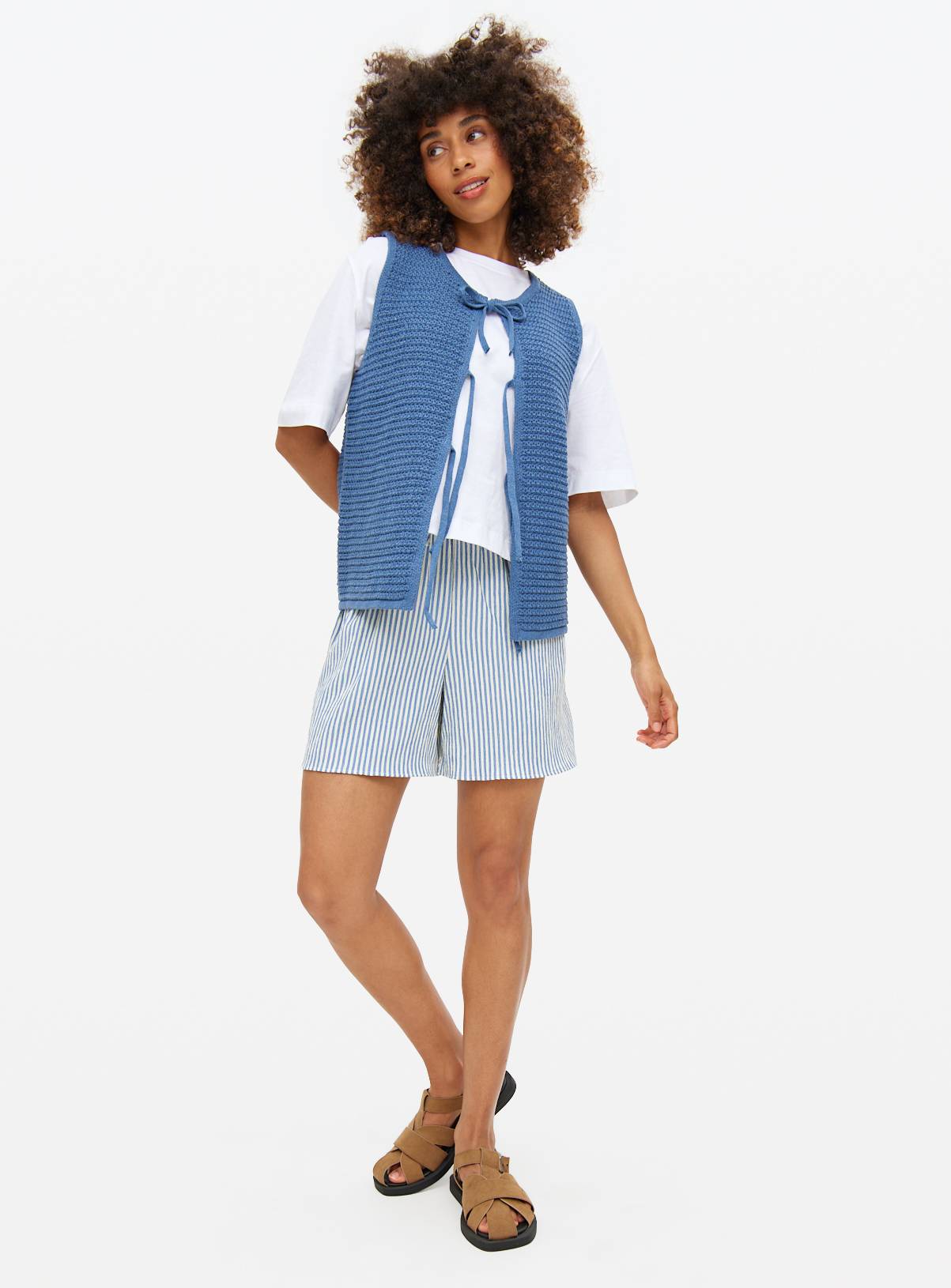 Blue Waffle Textured Tie Front Waistcoat L - Image 2