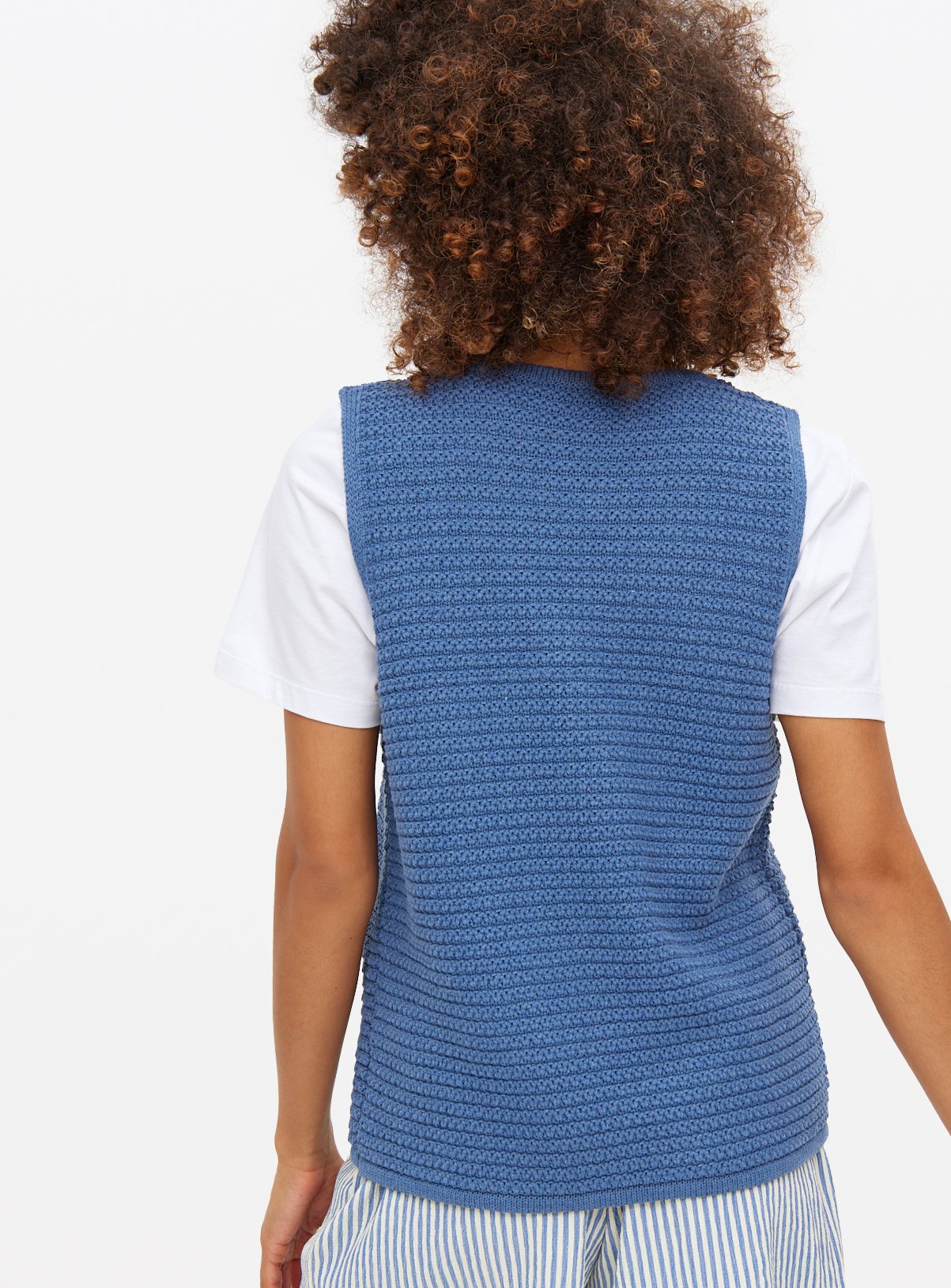Blue Waffle Textured Tie Front Waistcoat L - Image 4 thumbnail