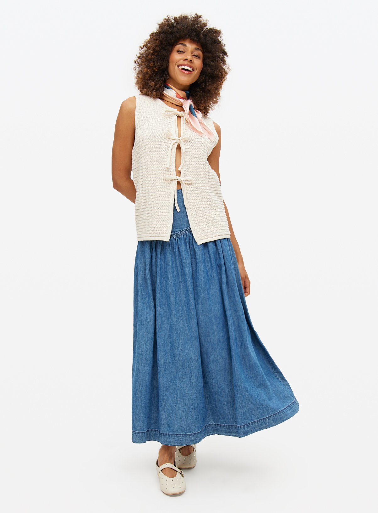 Neutral Waffle Textured Tie Front Waistcoat L - Image 3 thumbnail