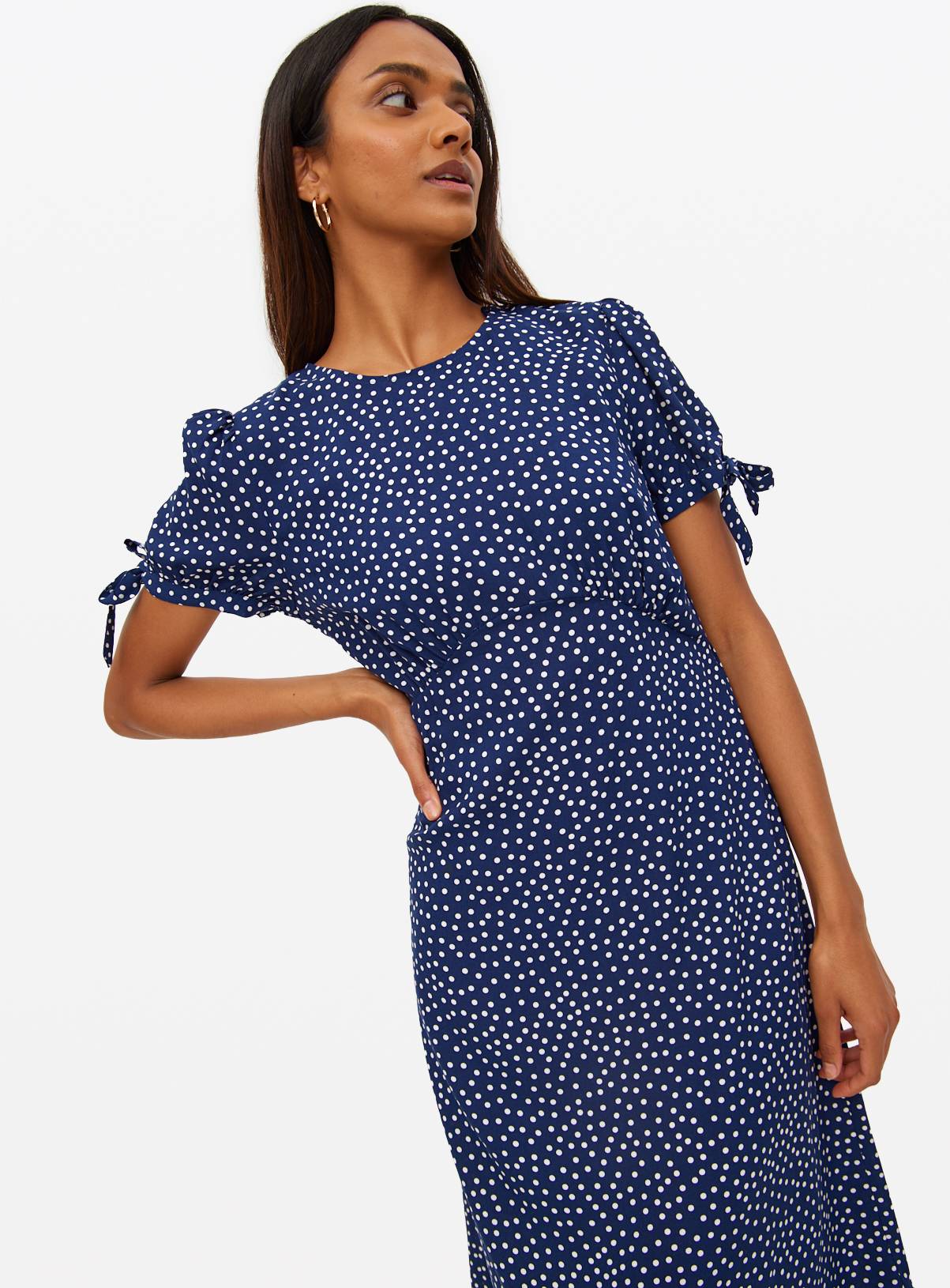 Blue Spot Print Tie-Sleeve Midaxi Tea Dress 22 - Image 1