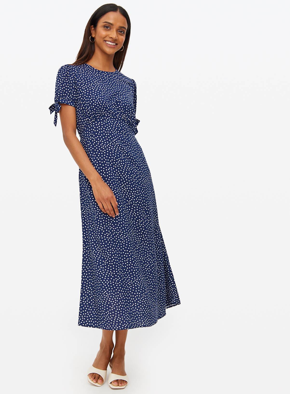 Blue Spot Print Tie-Sleeve Midaxi Tea Dress 22 - Image 2