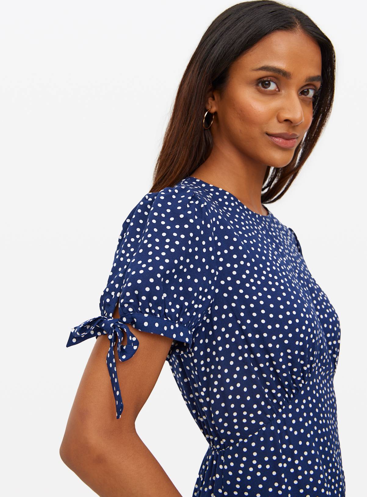 Blue Spot Print Tie-Sleeve Midaxi Tea Dress 22 - Image 3