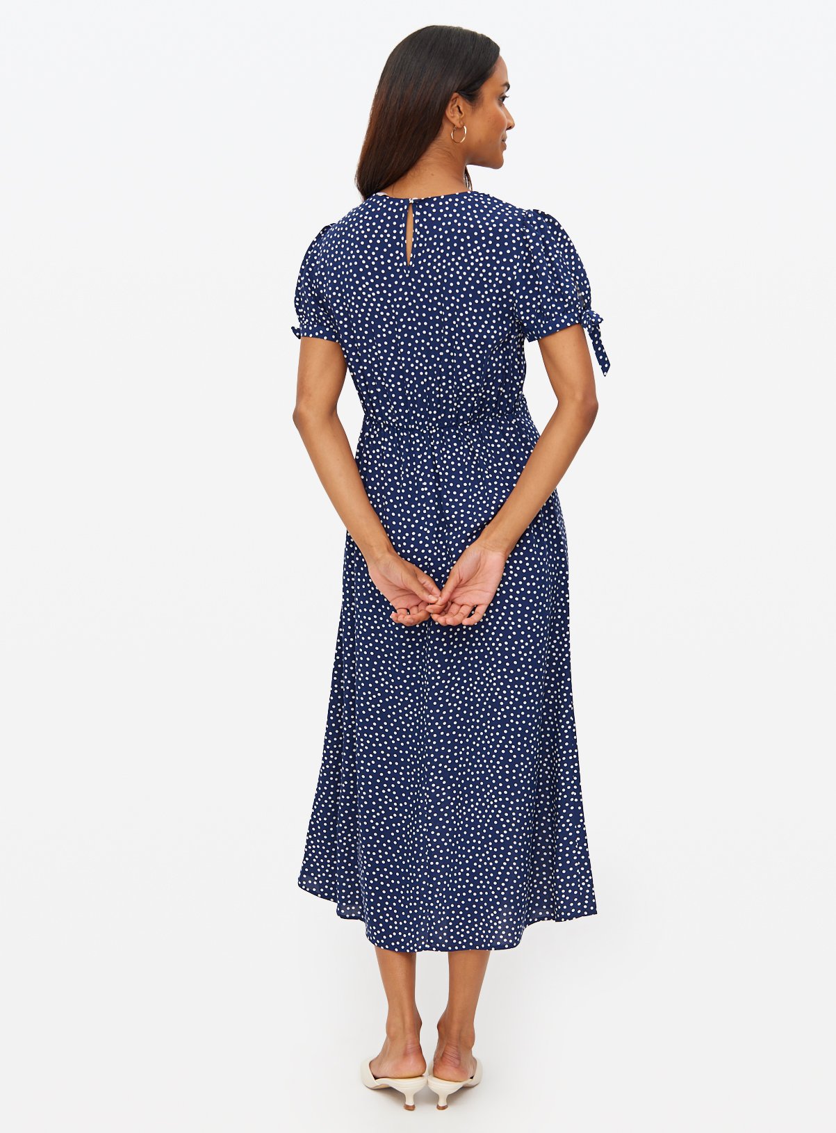 Blue Spot Print Tie-Sleeve Midaxi Tea Dress 22 - Image 4 thumbnail