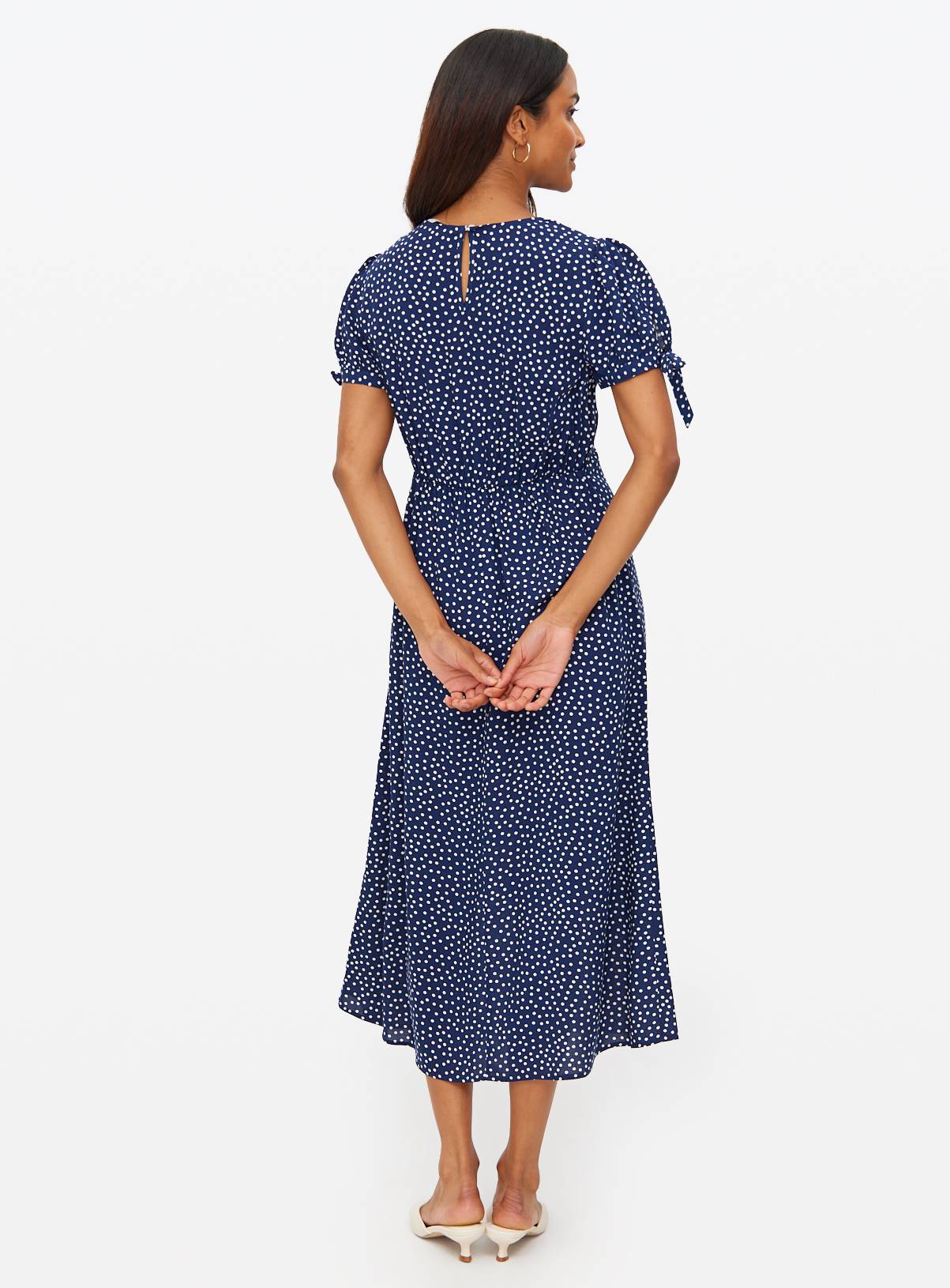 Blue Spot Print Tie-Sleeve Midaxi Tea Dress 22 - Image 4