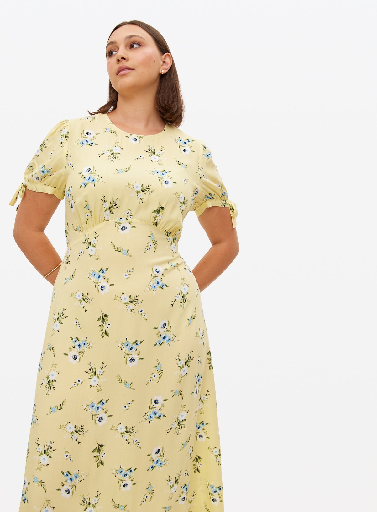 Yellow Floral Tie-Sleeve Midaxi Tea Dress 16 - Image 2 thumbnail