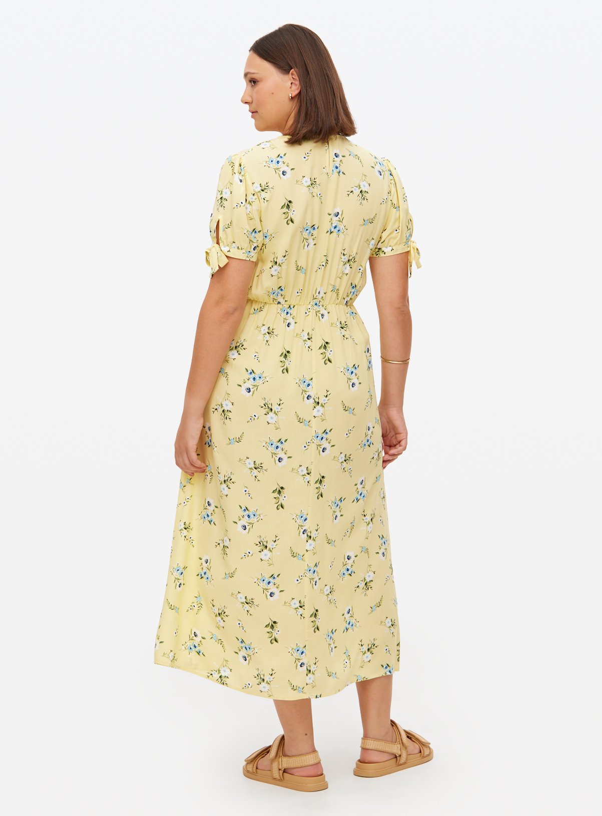 Yellow Floral Tie-Sleeve Midaxi Tea Dress 16 - Image 4 thumbnail