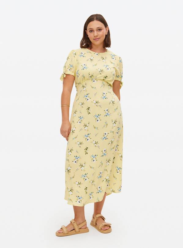 Yellow Floral Tie-Sleeve Midaxi Tea Dress 16