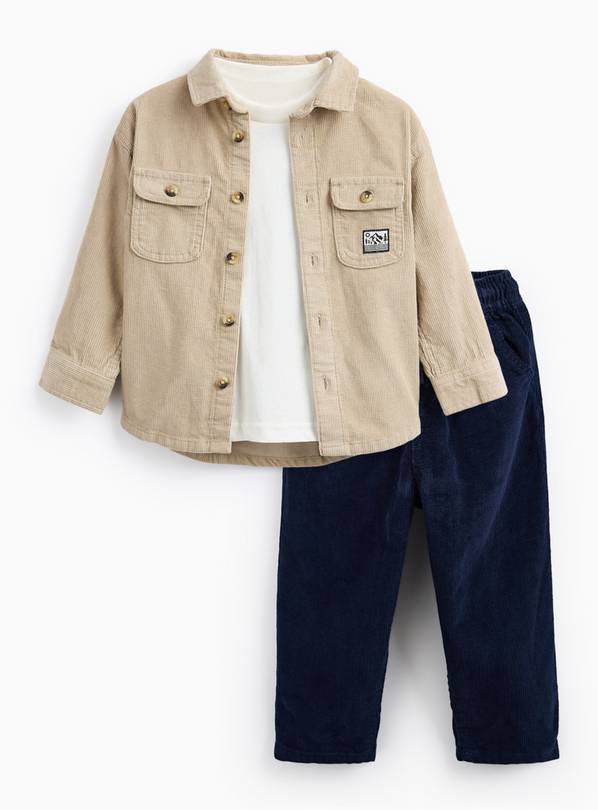 Beige Shirt With Waffle Top And Blue Corduroy Trousers 3-4 years