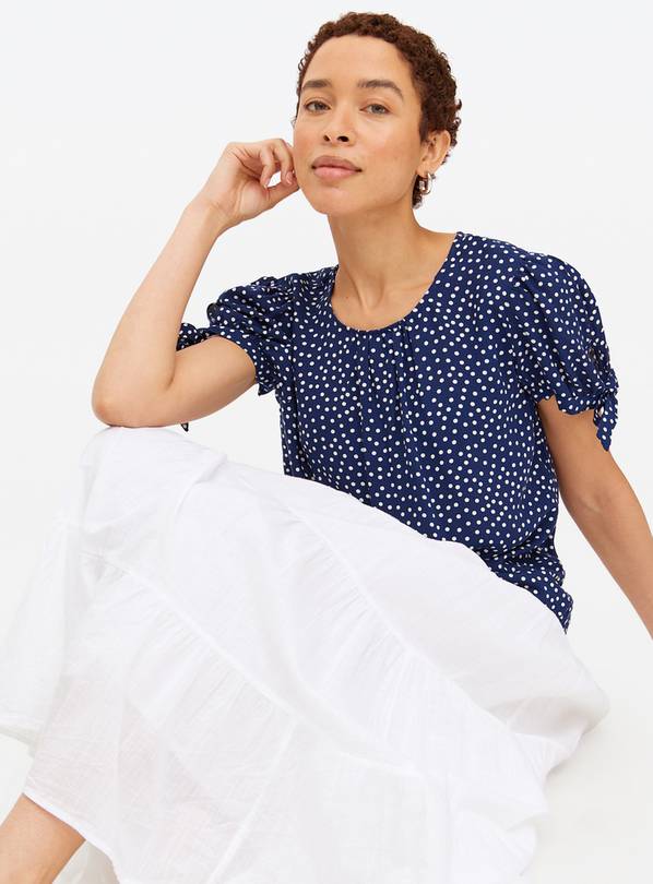 Blue Floral Printed Tie Sleeve Top 20