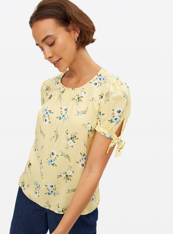Yellow Floral Printed Tie Sleeve Top 20