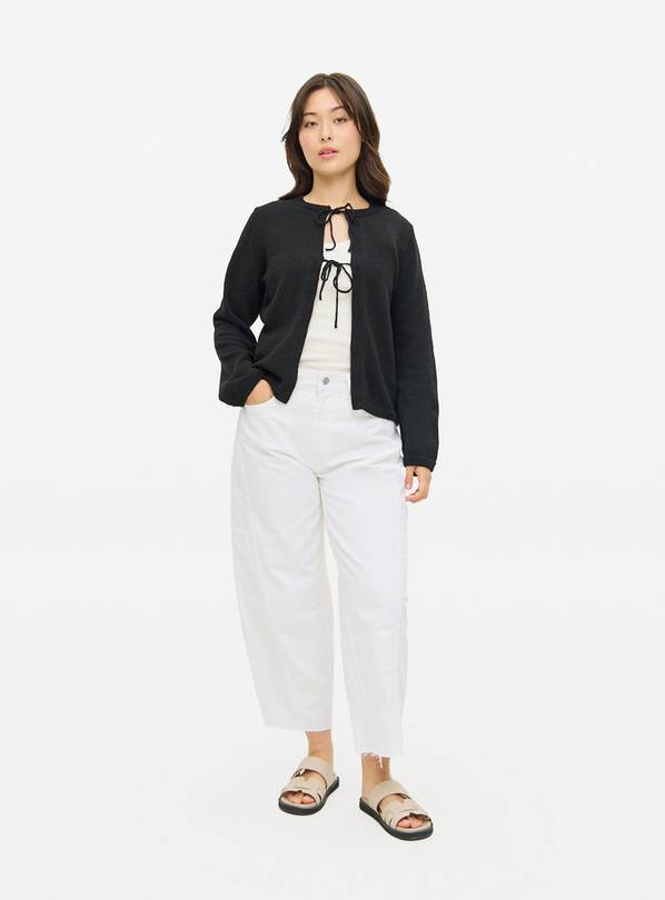 Black Tie-Front Boucle Cardigan 24