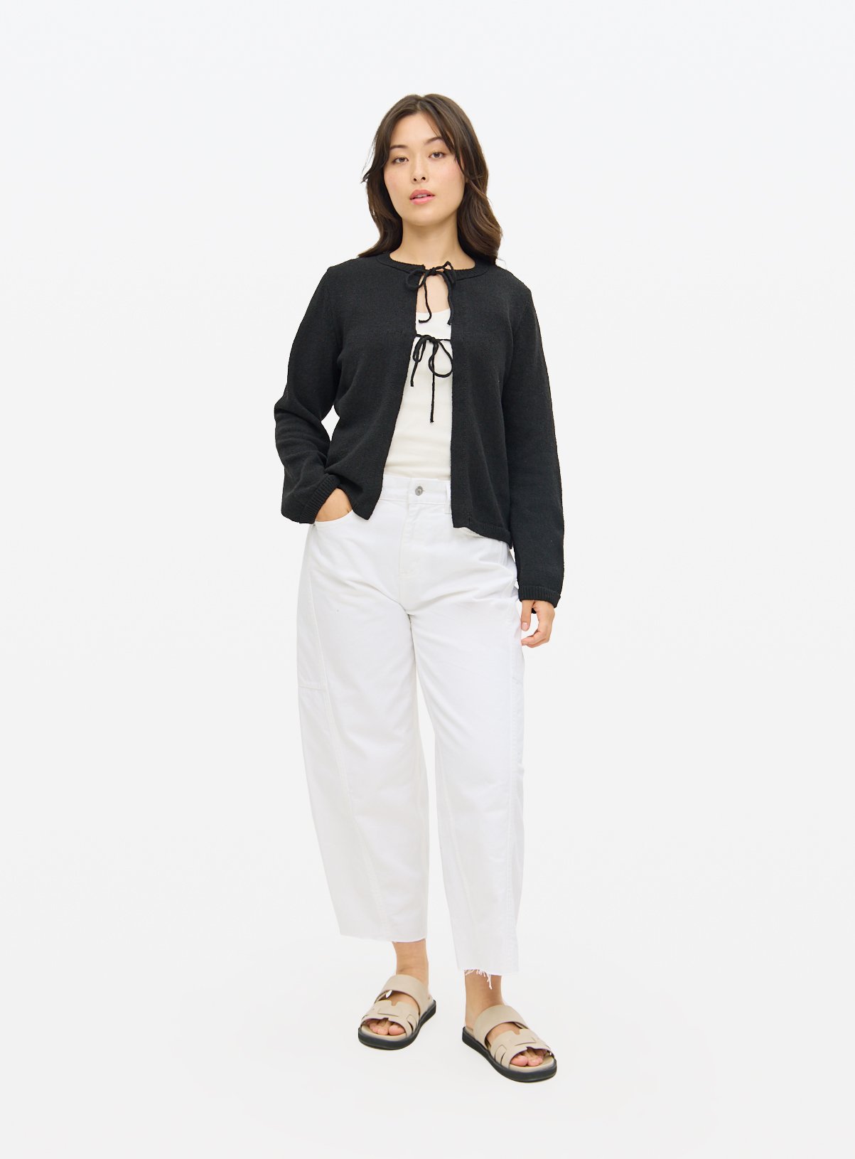 Black Tie-Front Boucle Cardigan 18 - Image 2 thumbnail