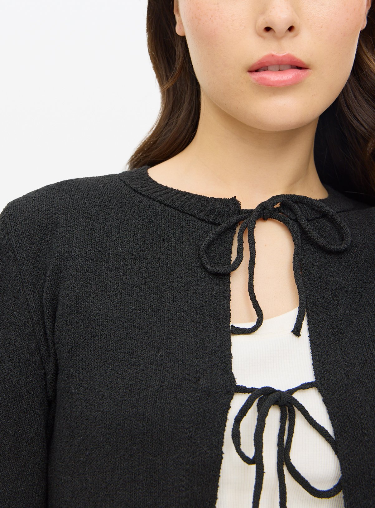 Black Tie-Front Boucle Cardigan 18 - Image 3 thumbnail