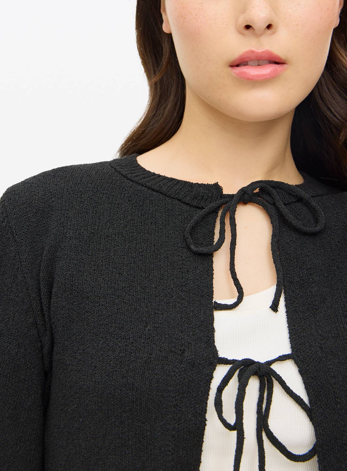 Black Tie-Front Boucle Cardigan 18 - Image 3