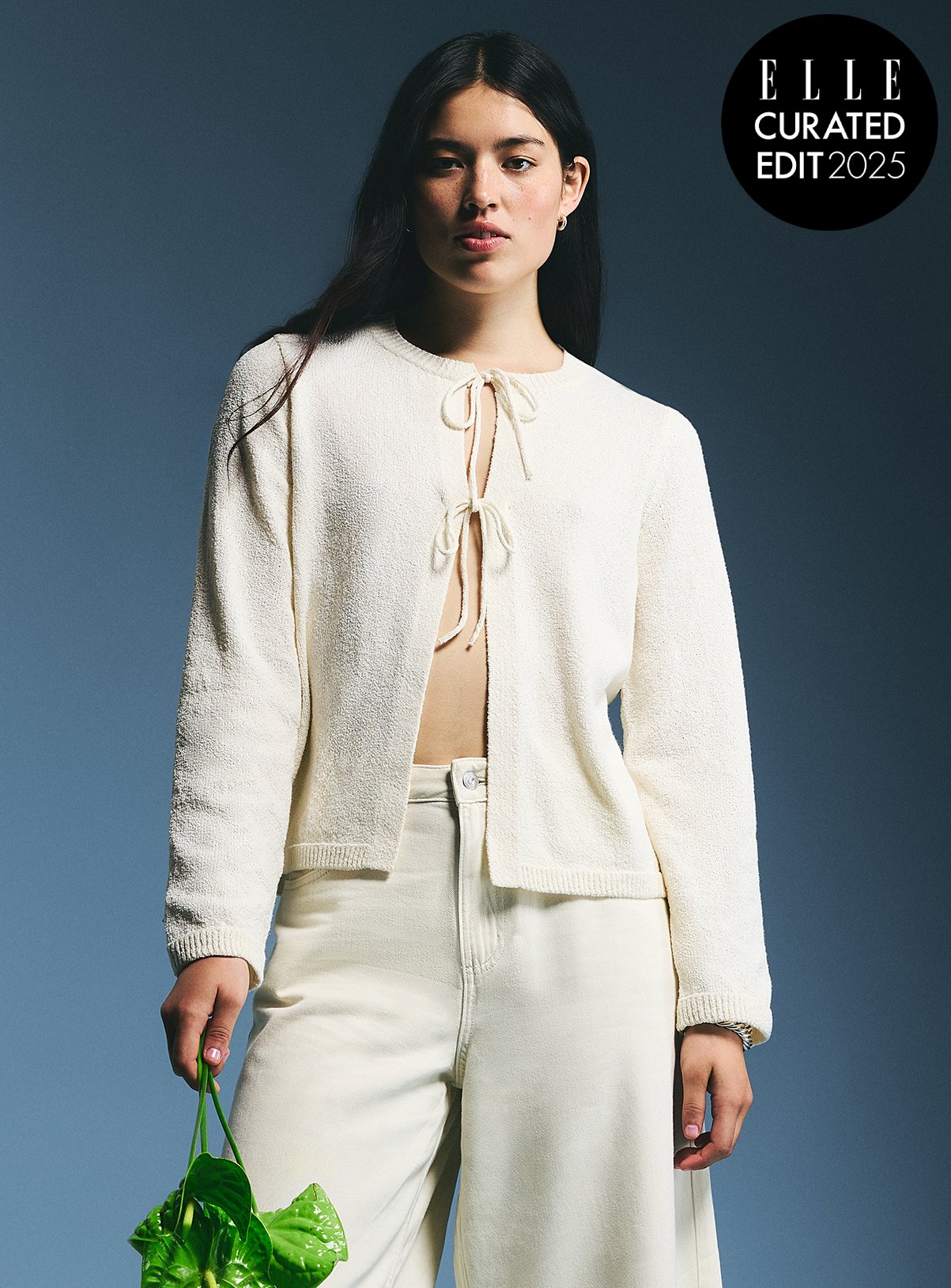 Cream Tie-Front Boucle Cardigan