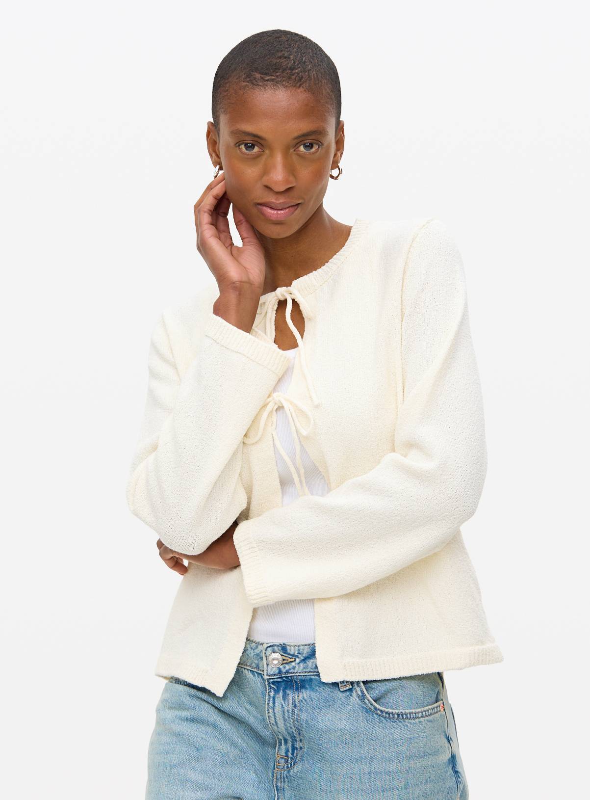 Cream Tie-Front Boucle Cardigan 14 - Image 2