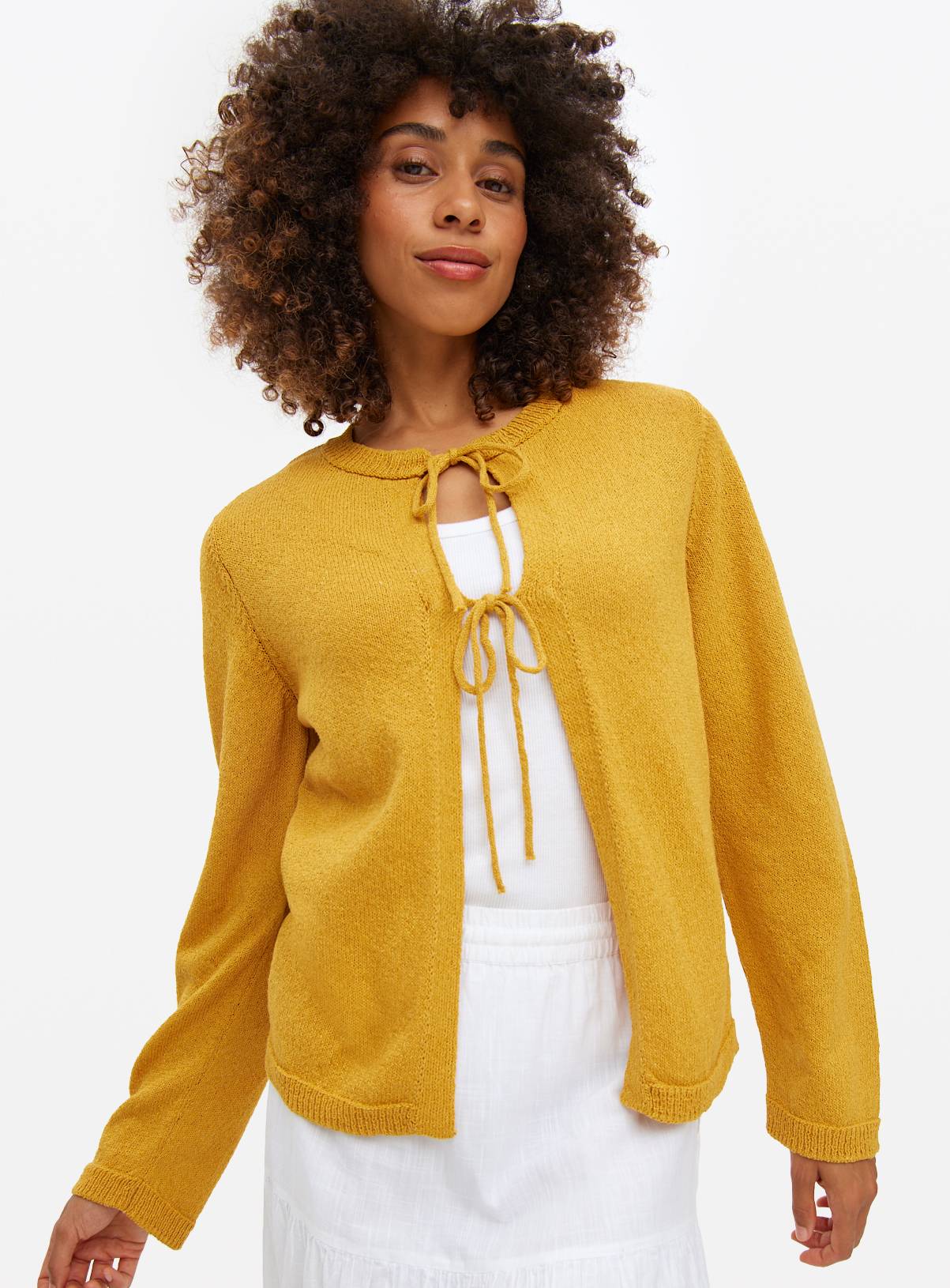 Yellow Tie-Front Boucle Cardigan 10 - Image 1