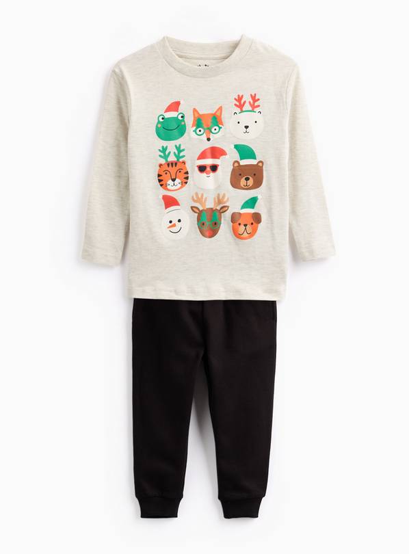 Christmas Faces Printed T-Shirt & Black Joggers Set  4-5 years