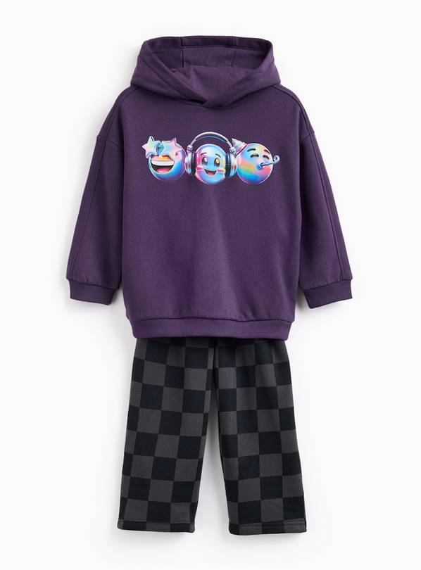 Purple Graphic Print Hoodie & Grey Chequered Joggers  4-5 years
